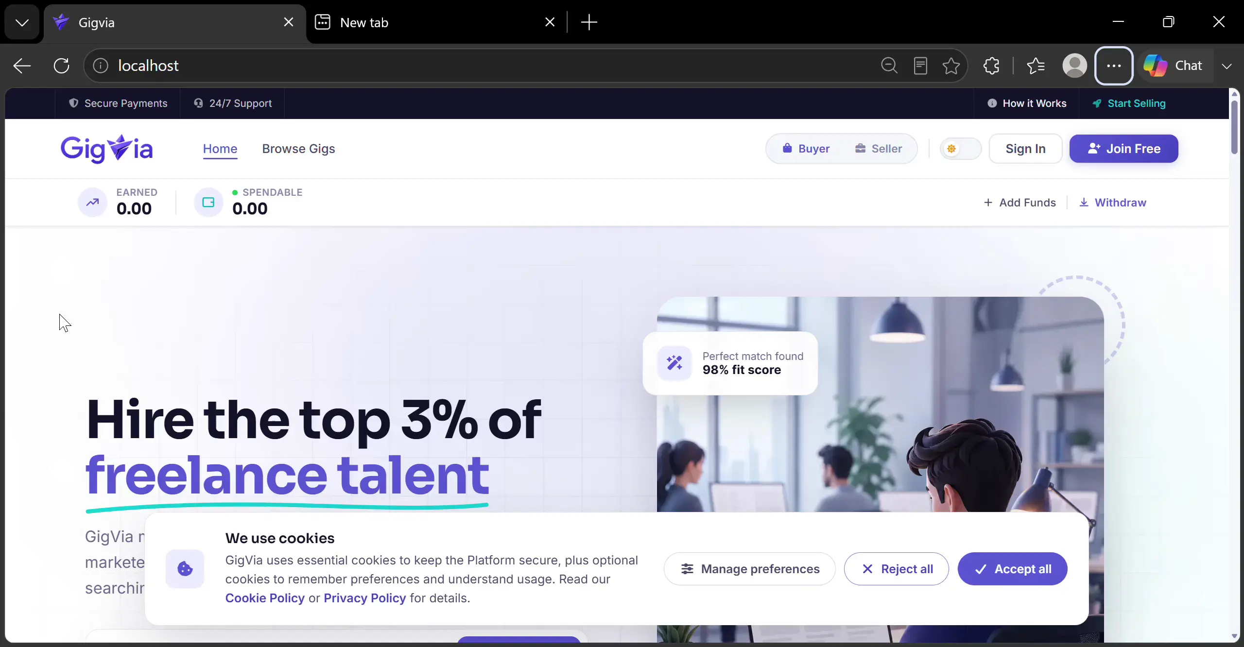 Freelance marketplace website preview