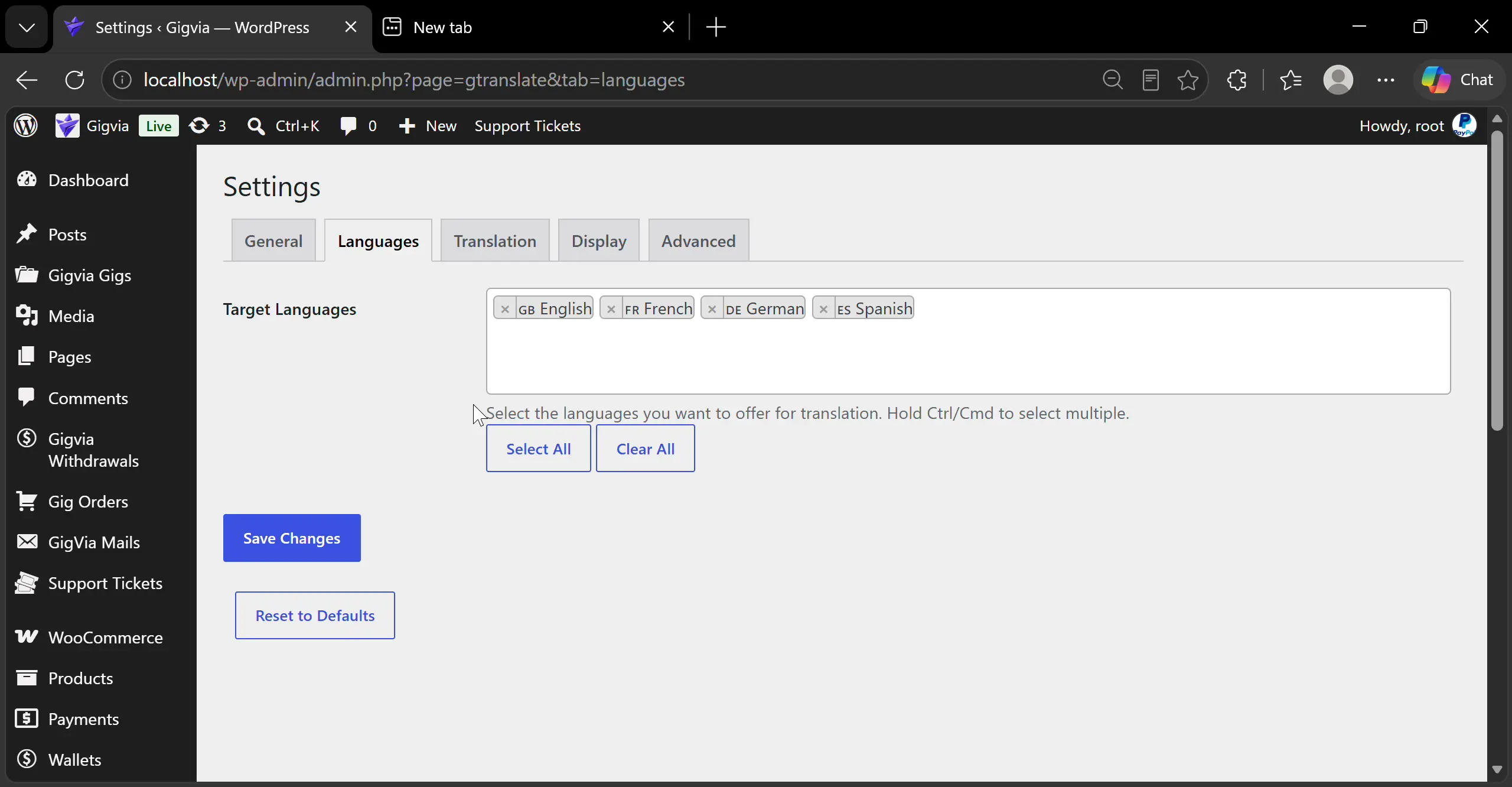 Website translator plugin preview
