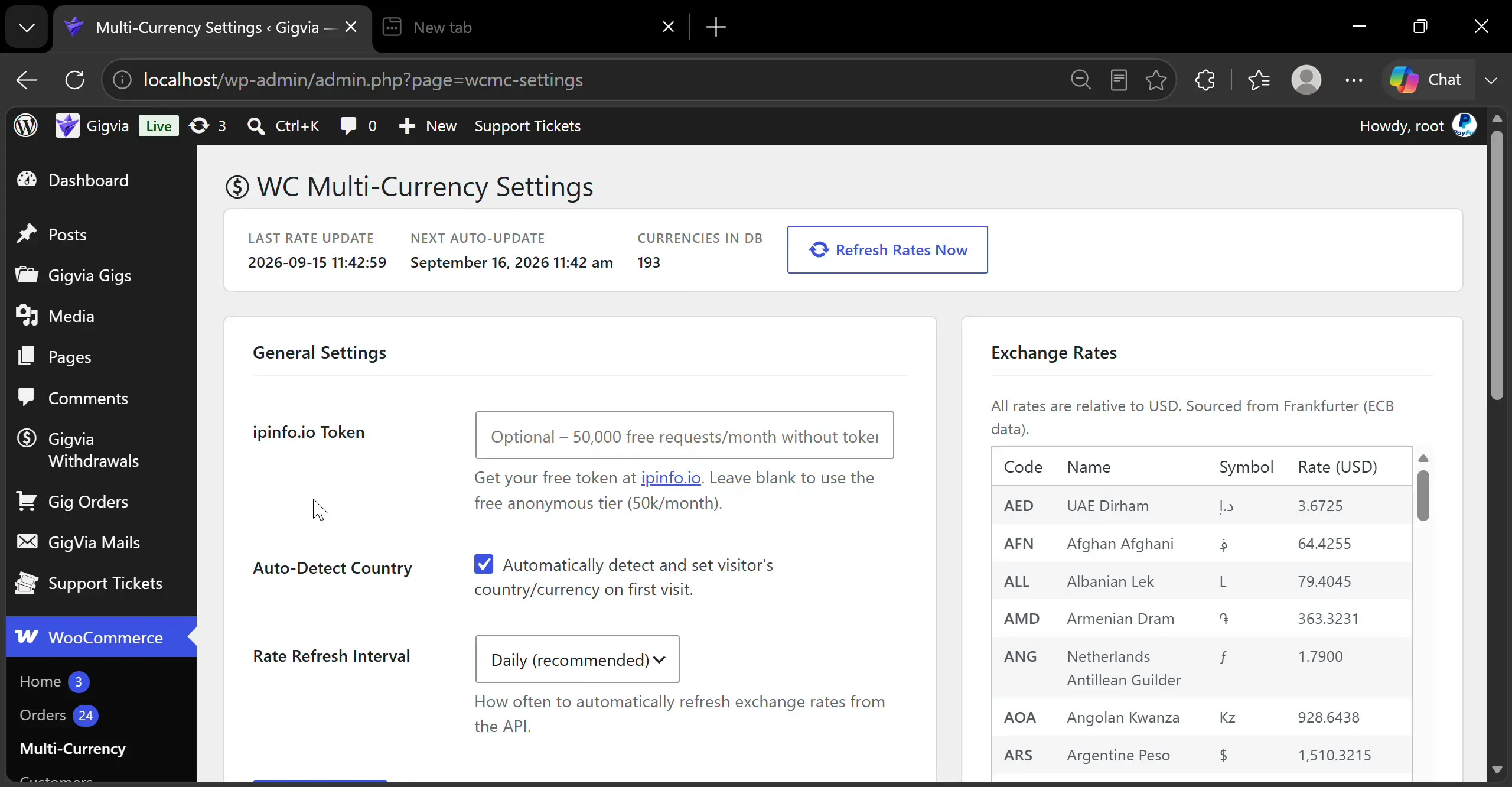 WooCommerce currency switcher preview